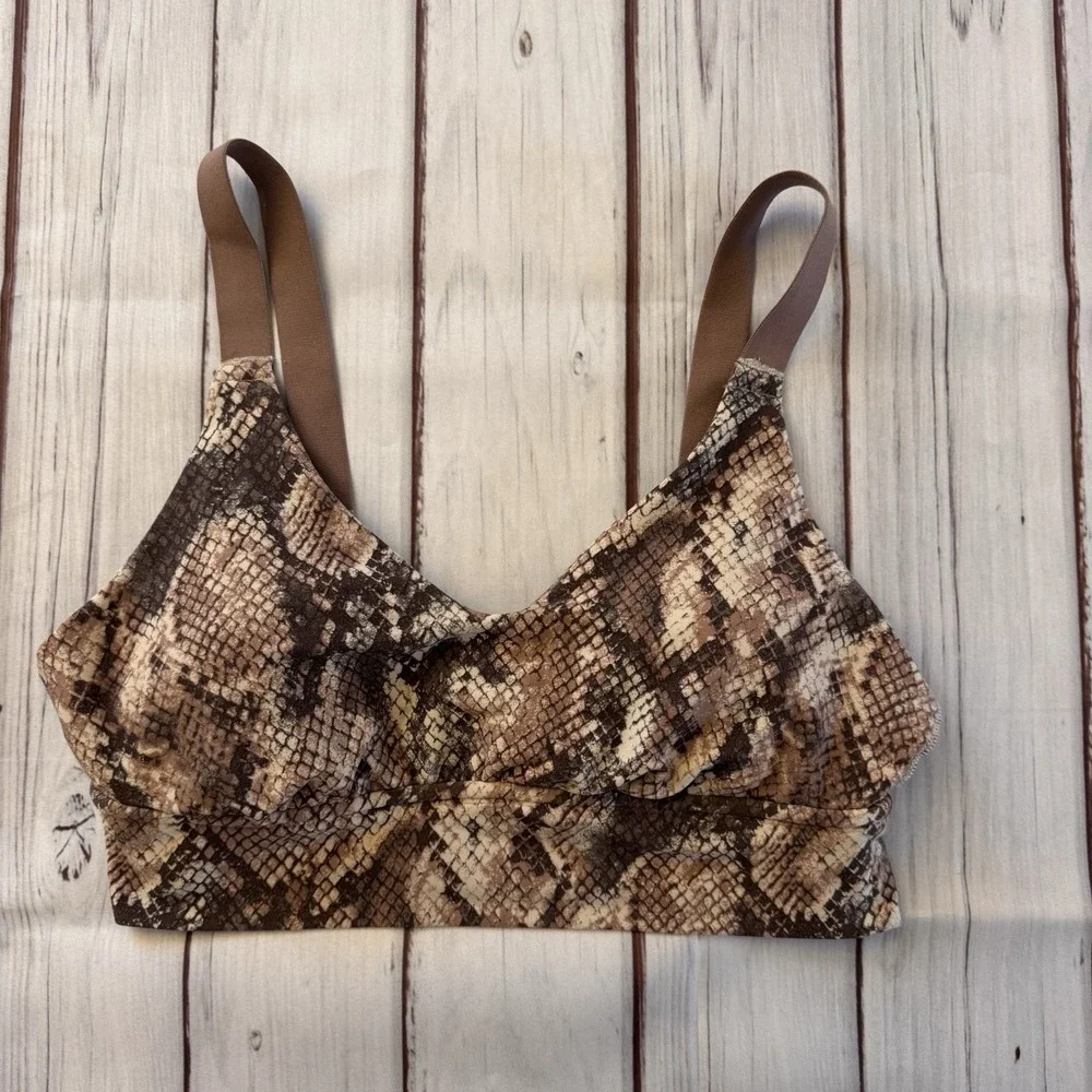 Offline by Aerie‎ Sports Bra Brown Snakeskin Tropical Print Medium Activewear
